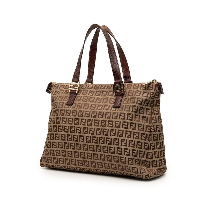 Fendi Zucchino Tote Brown Canvas Leather — view 2