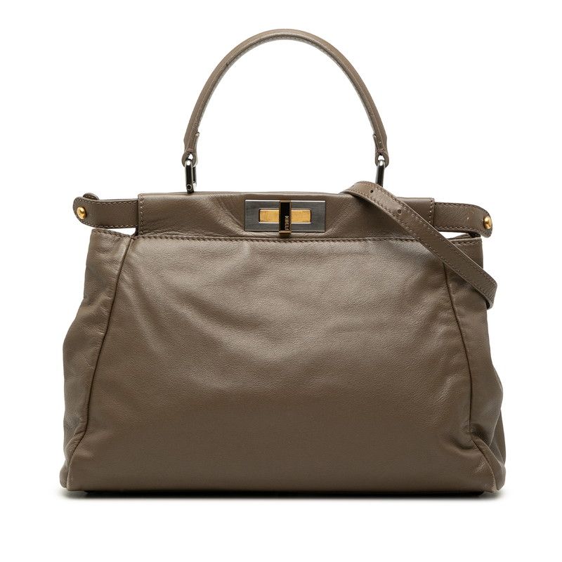 Fendi Peekaboo Crossbody Shoulder Bag 2-Way Gray Leather
