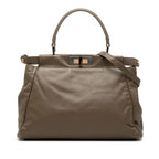 Fendi Peekaboo Crossbody Shoulder Bag 2-Way Gray Leather