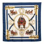 Hermes Carre 90 Equipages Carriage Scarf Navy Multicolor Silk