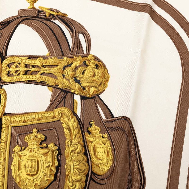 Hermes Carre 90 Bride de Gala Ceremonial Bridle Scarf Brown White Yellow Silk — view 6