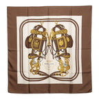 Hermes Carre 90 Bride de Gala Ceremonial Bridle Scarf Brown White Yellow Silk
