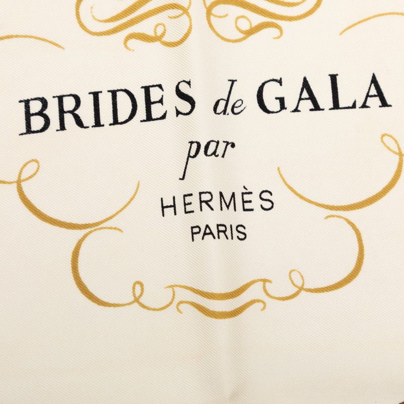 Hermes Carre 90 Bride de Gala Ceremonial Bridle Scarf Brown White Yellow Silk — view 4