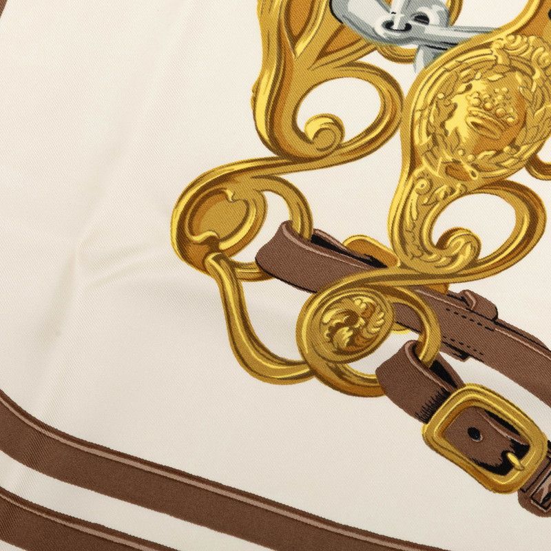 Hermes Carre 90 Bride de Gala Ceremonial Bridle Scarf Brown White Yellow Silk — view 5