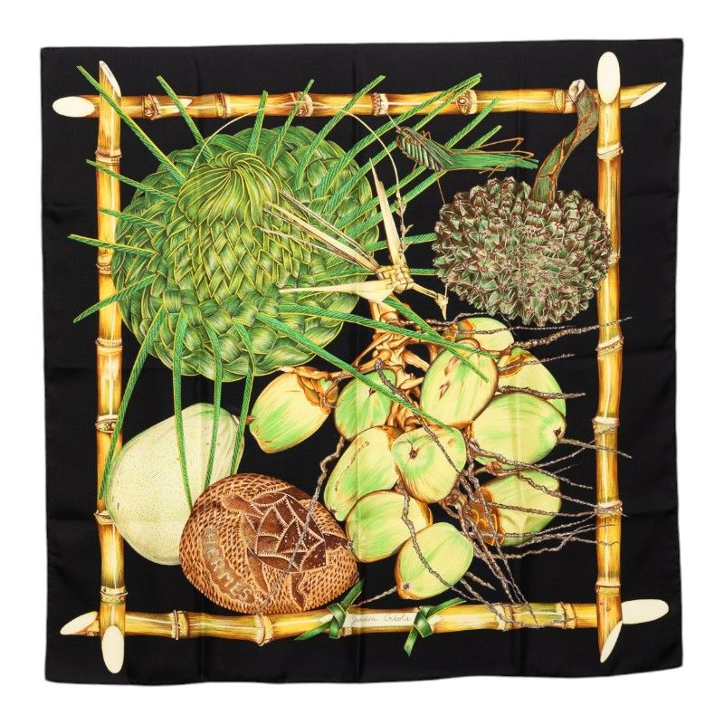Hermes Carre 90 Jardin Creole Cles Or's Paradise Scarf Black Multicolor Silk