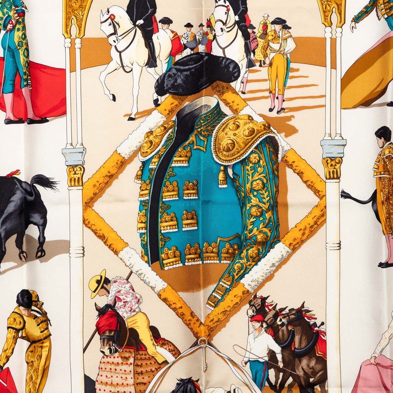 Hermes Carre 90 Plaza de Toros Bullring Scarf Black Blue Multi Color Silk — view 2