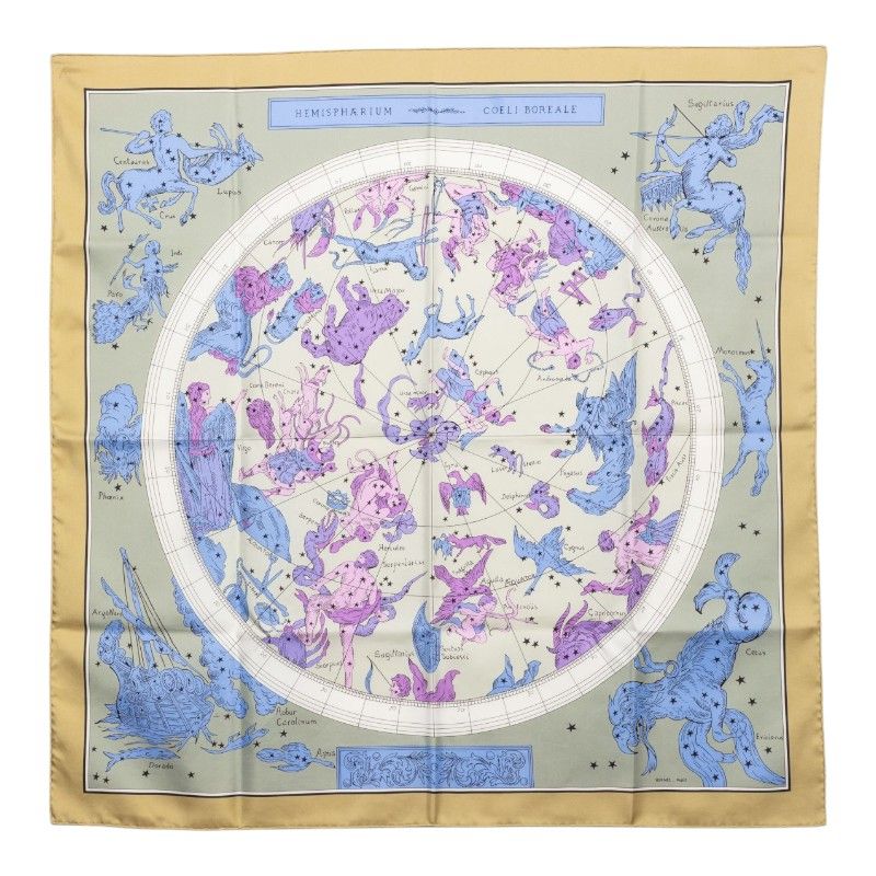 Hermes Carre 90 Hemisphere Coeli Boreale Constellation Scarf Beige Multi Color