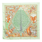 Hermes Axis Mundi Center of the World Scarf Green Multicolor Silk