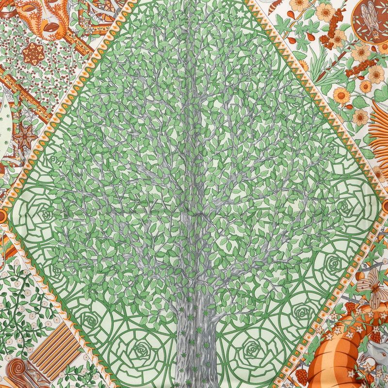 Hermes Axis Mundi Center of the World Scarf Green Multicolor Silk — view 3