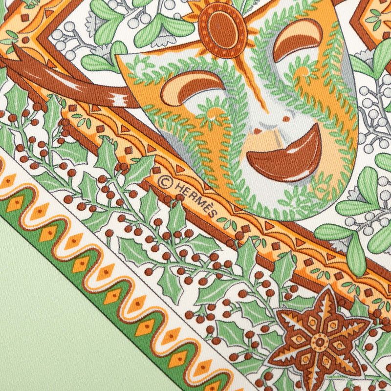 Hermes Axis Mundi Center of the World Scarf Green Multicolor Silk — view 4
