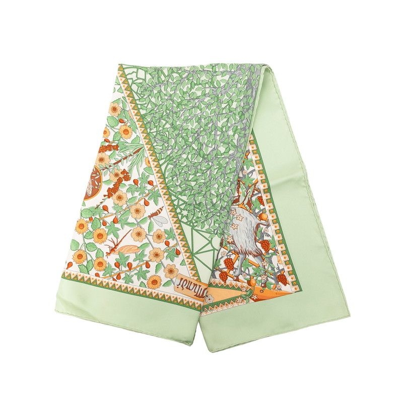 Hermes Axis Mundi Center of the World Scarf Green Multicolor Silk — view 2