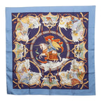 Hermes Carre 90 Cavaliers Des Nuages Cloud Knight Scarf Blue Multicolor Silk