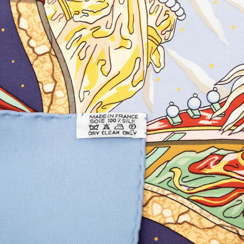 Hermes Carre 90 Cavaliers Des Nuages Cloud Knight Scarf Blue Multicolor Silk — view 8