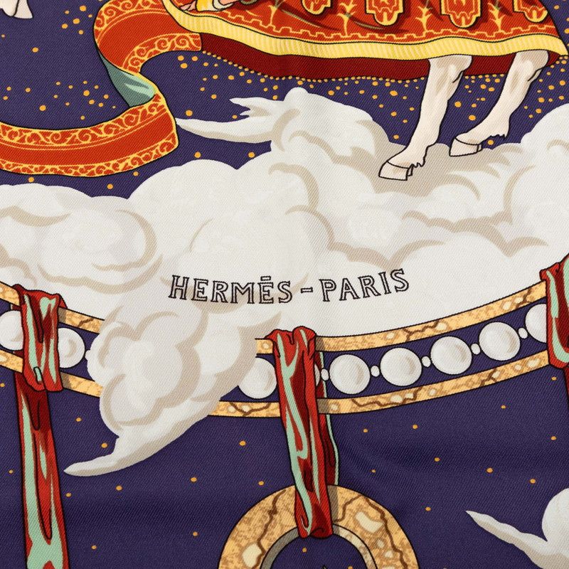 Hermes Carre 90 Cavaliers Des Nuages Cloud Knight Scarf Blue Multicolor Silk — view 6