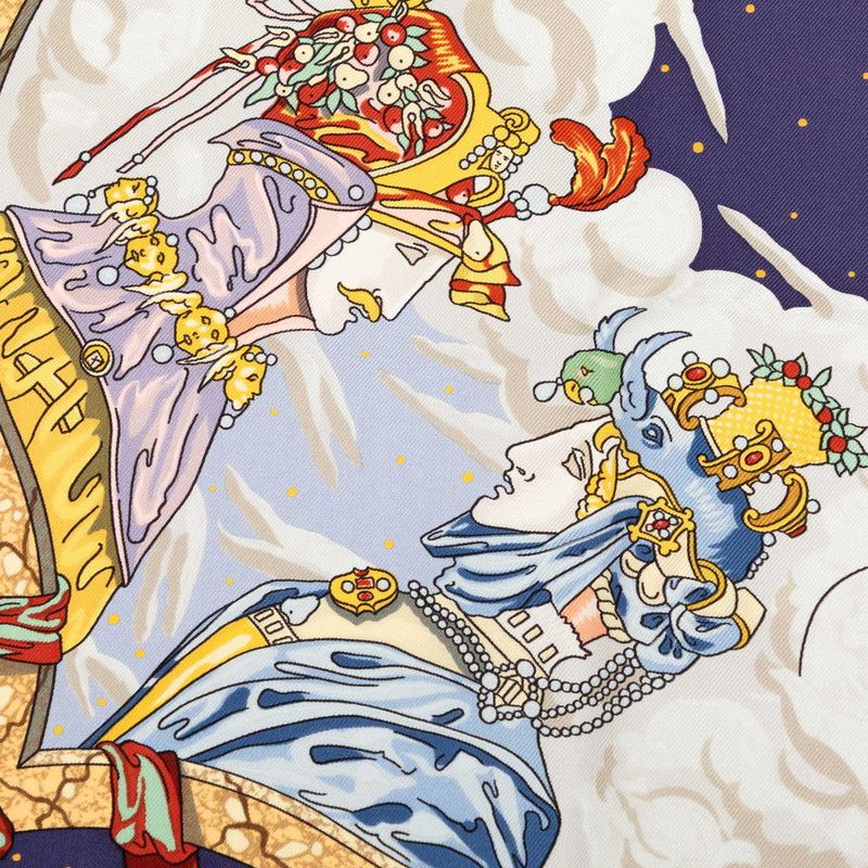 Hermes Carre 90 Cavaliers Des Nuages Cloud Knight Scarf Blue Multicolor Silk — view 5