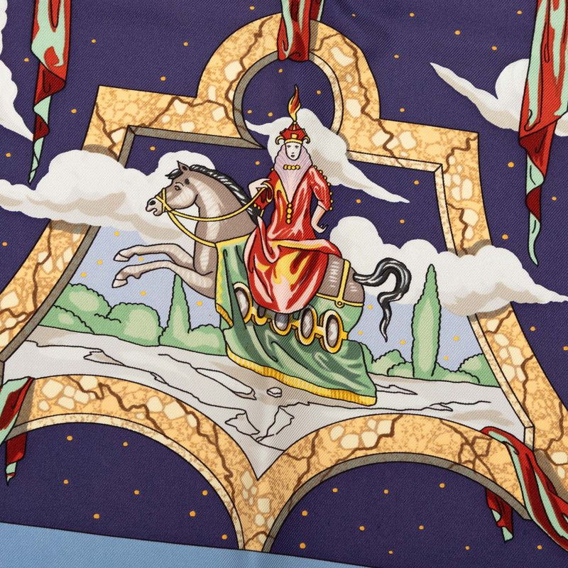 Hermes Carre 90 Cavaliers Des Nuages Cloud Knight Scarf Blue Multicolor Silk — view 4