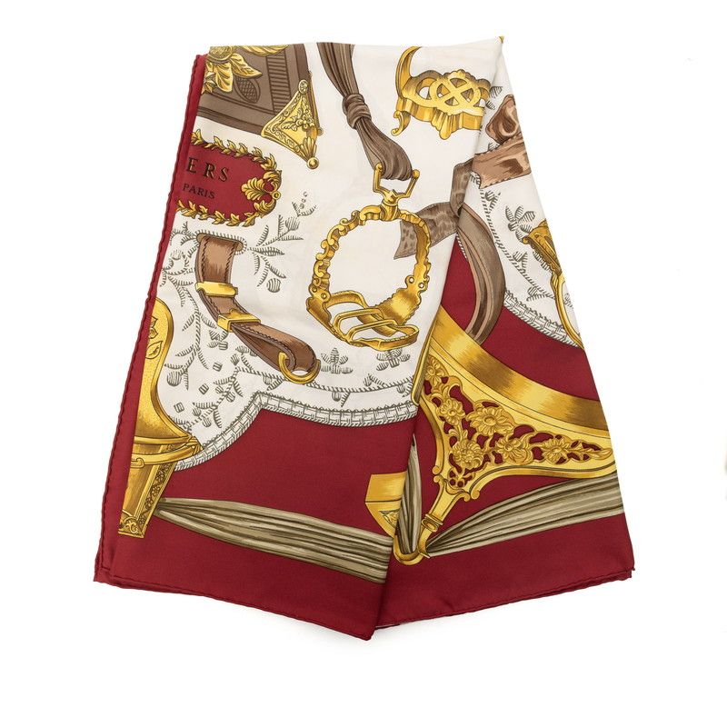 Hermes Carre 90 Etriers Armor Horse Gear Scarf Red White Multi Silk — view 2