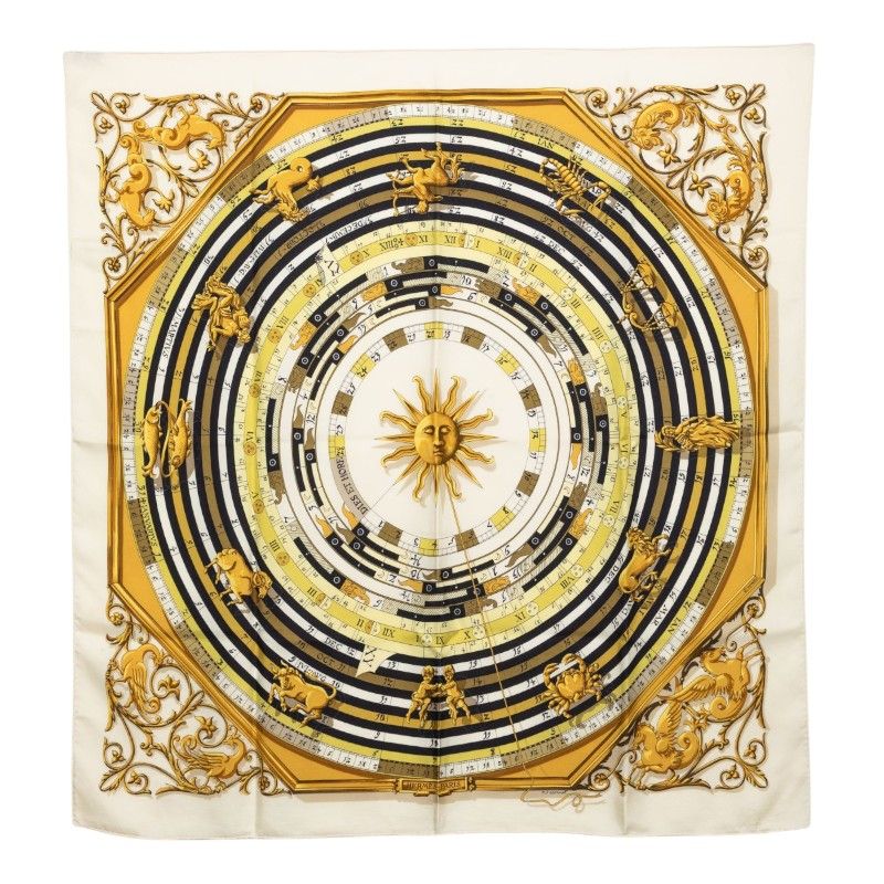 Hermes Carre 90 Dies Et Hore Astrology Scarf Ivory Multi Color Silk