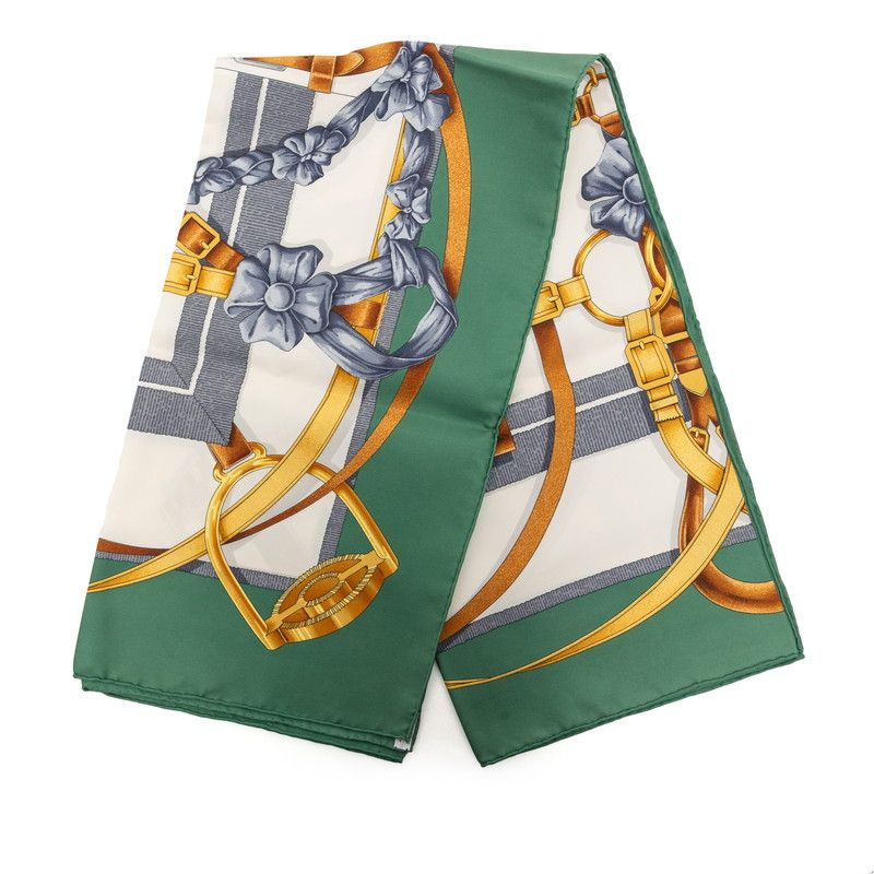 Hermes Carre 90 Grand Manege Great Training Horse Equipment Scarf Green — view 2