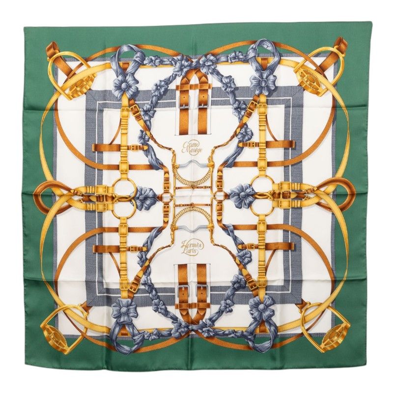 Hermes Carre 90 Grand Manege Great Training Horse Equipment Scarf Green