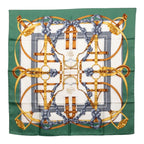 Hermes Carre 90 Grand Manege Great Training Horse Equipment Scarf Green