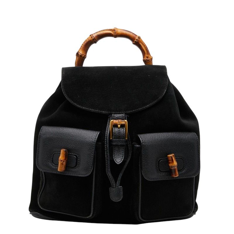 Gucci Bamboo Backpack Black Leather Suede