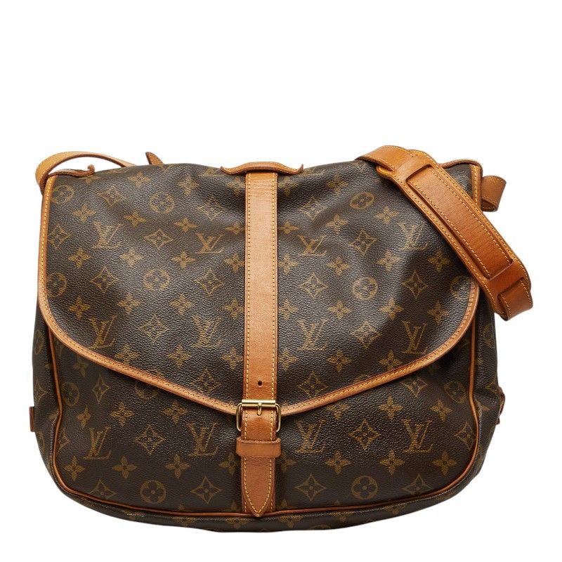 Louis Vuitton Monogram Saumur 35 Crossbody Shoulder Bag Brown Leather