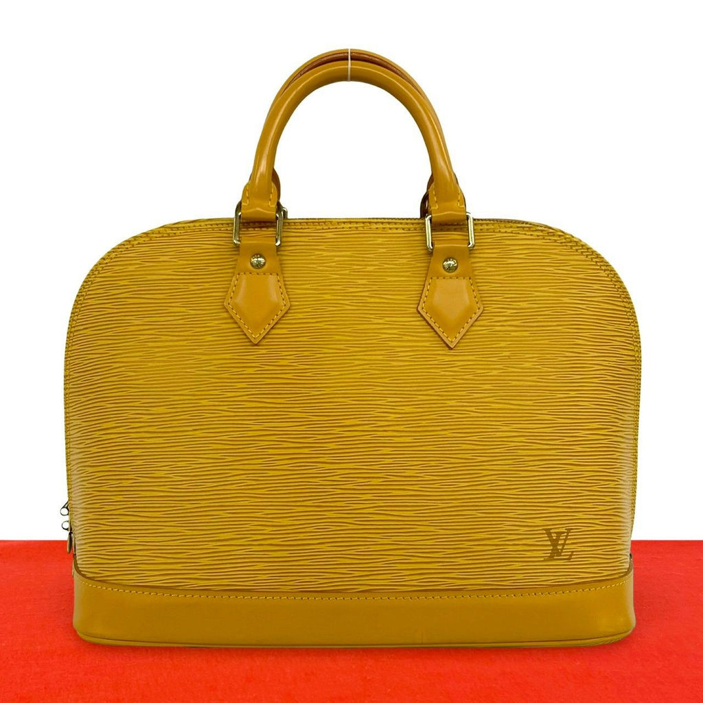 Louis Vuitton Alma Epi Leather Round Zip Mini Boston Bag Tassili Yellow