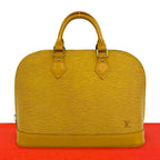 Louis Vuitton Alma Epi Leather Round Zip Mini Boston Bag Tassili Yellow