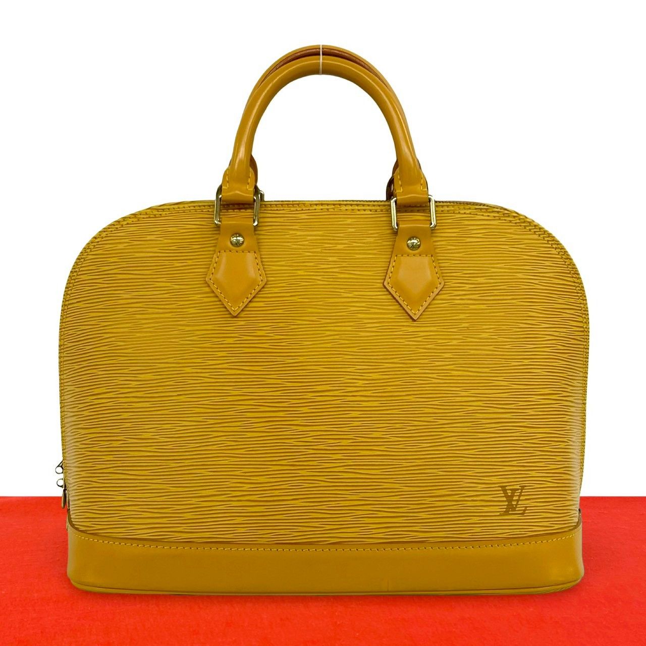 Louis Vuitton Alma Epi Leather Round Zip Mini Boston Bag Tassili Yellow