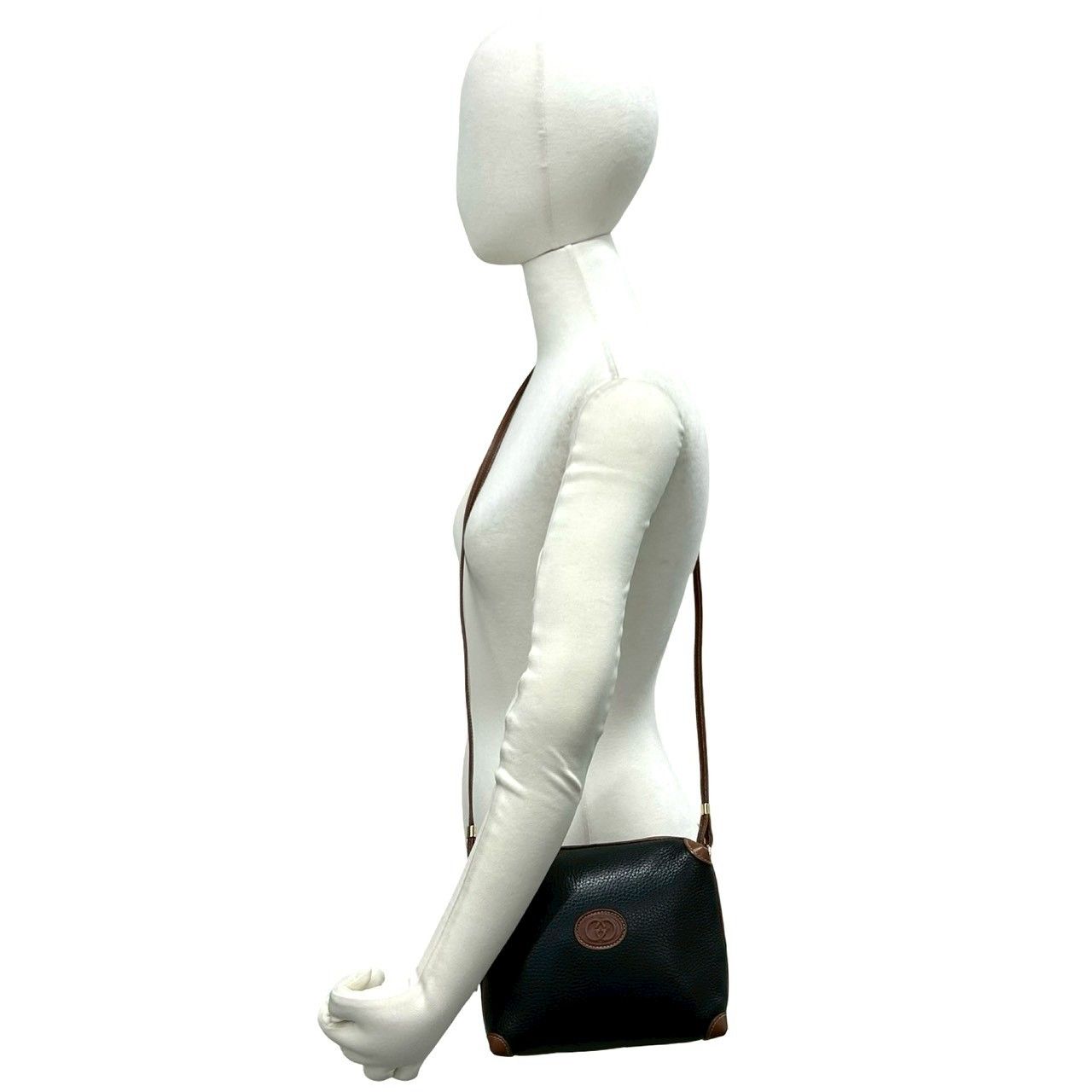 Gucci Vintage GG Logo Leather Mini Shoulder Bag Pochette Black Brown — view 2