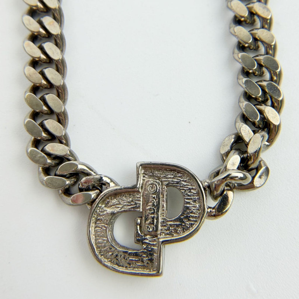 Dior CD Logo Necklace Plated Rhinestone Silver Vintage — view 5