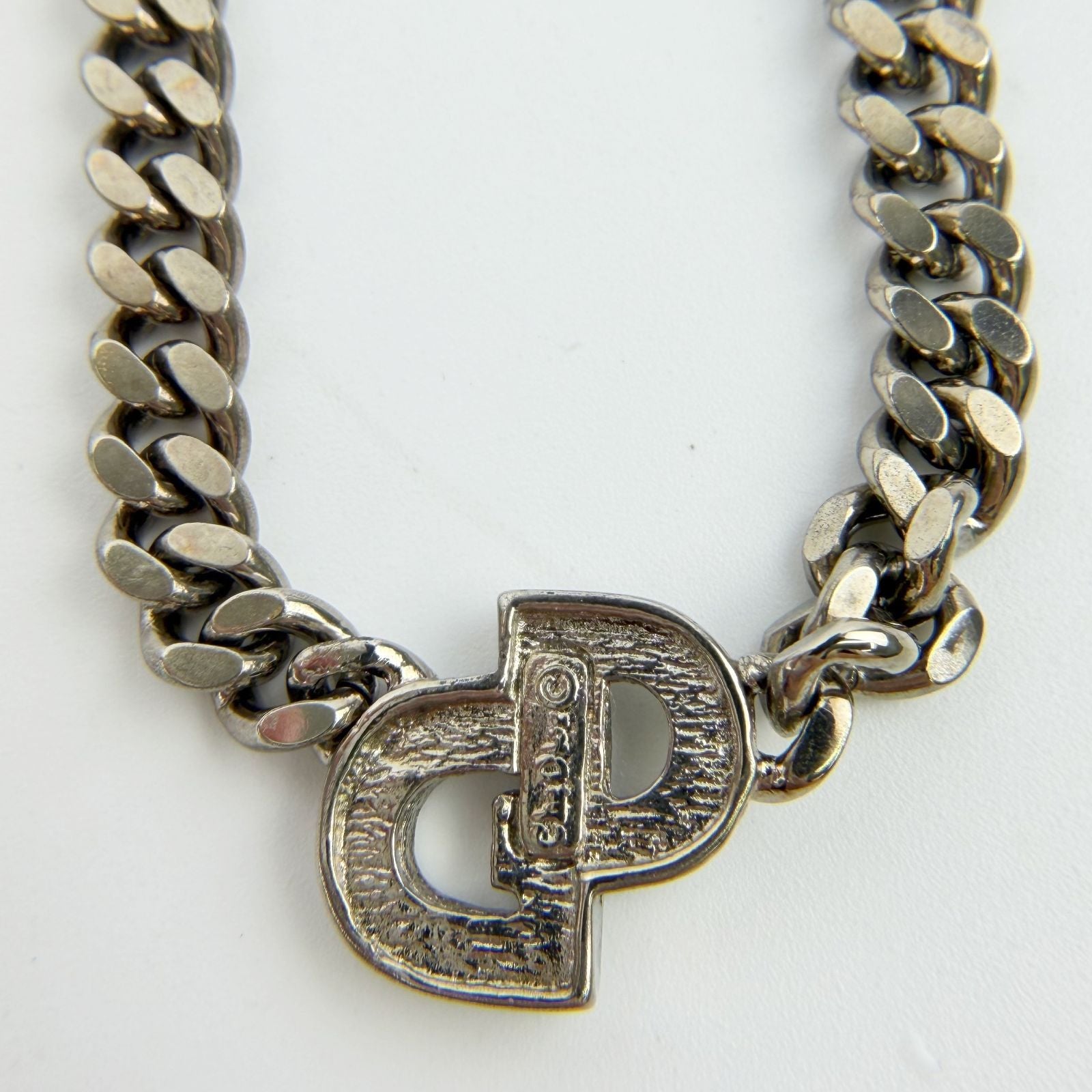Dior CD Logo Necklace Plated Rhinestone Silver Vintage — view 5