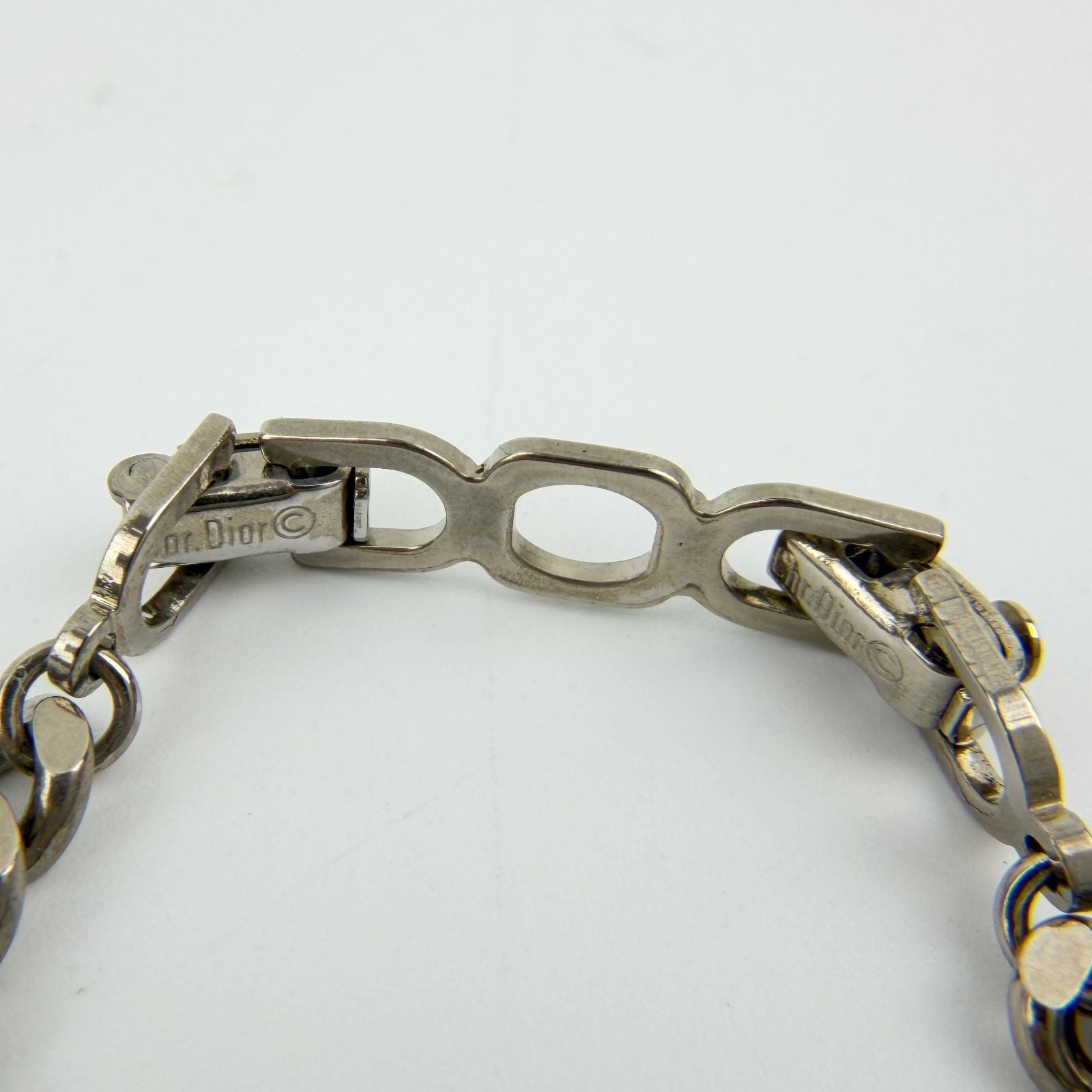 Dior CD Logo Necklace Plated Rhinestone Silver Vintage — view 6