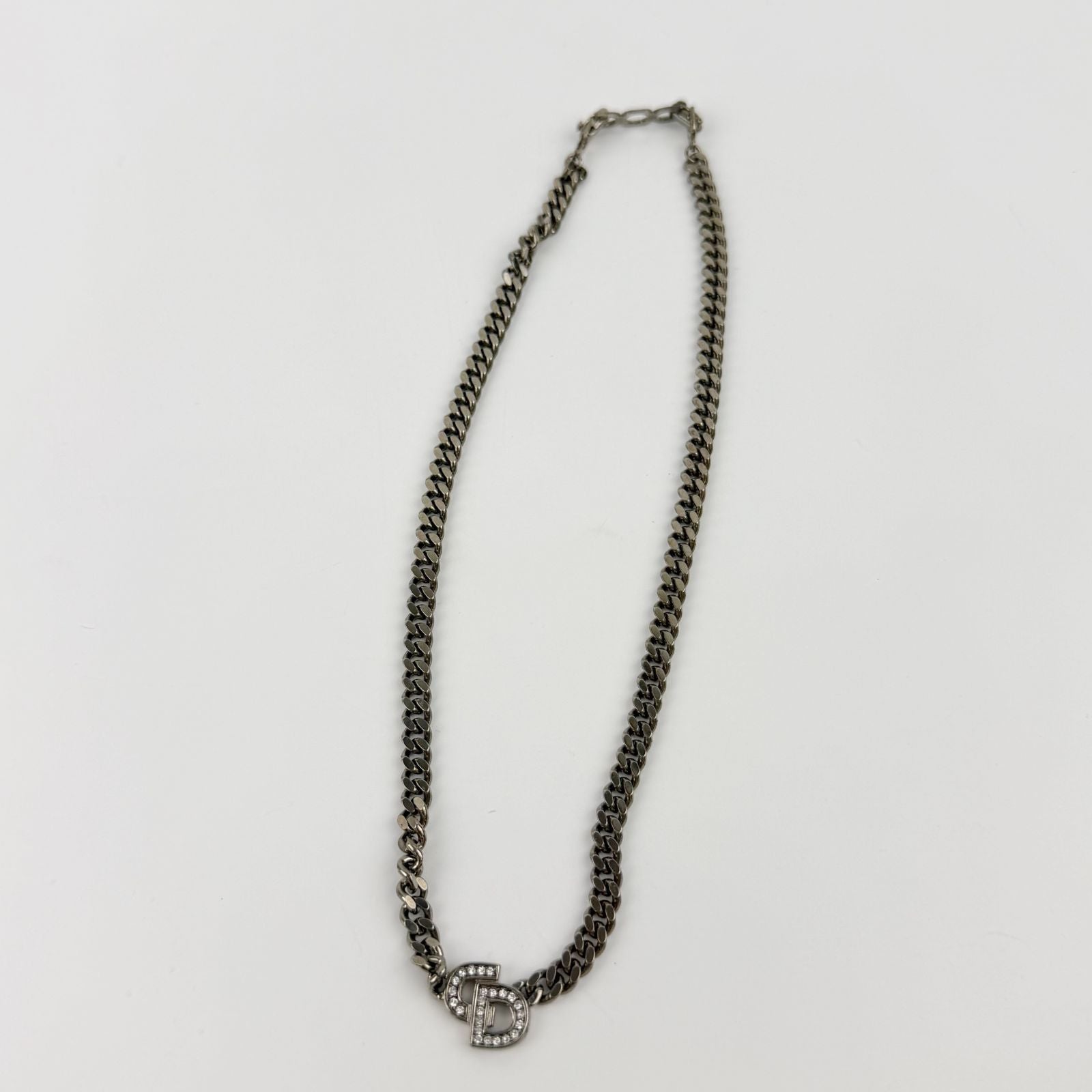 Dior CD Logo Necklace Plated Rhinestone Silver Vintage — view 2