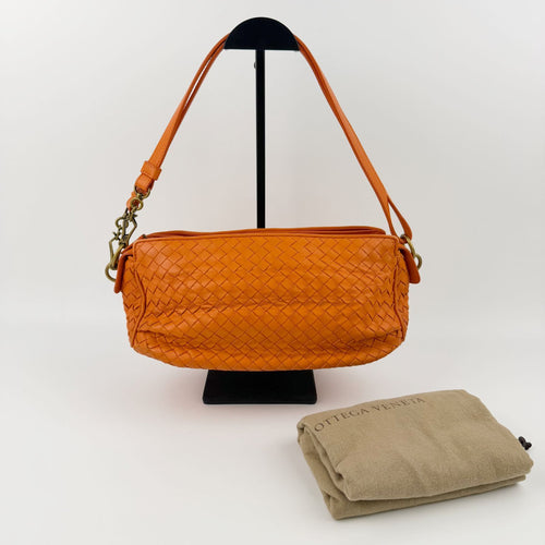 Bottega Veneta Intrecciato Shoulder Bag Leather Orange Gold Vintage — view 2