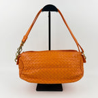 Bottega Veneta Intrecciato Shoulder Bag Leather Orange Gold Vintage — view 3