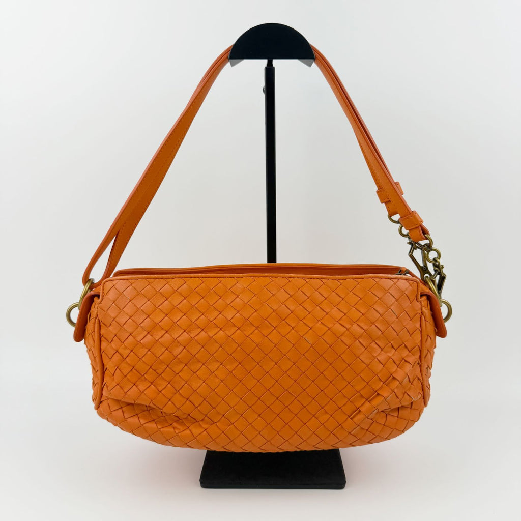 Bottega Veneta Intrecciato Shoulder Bag Leather Orange Gold Vintage — view 4