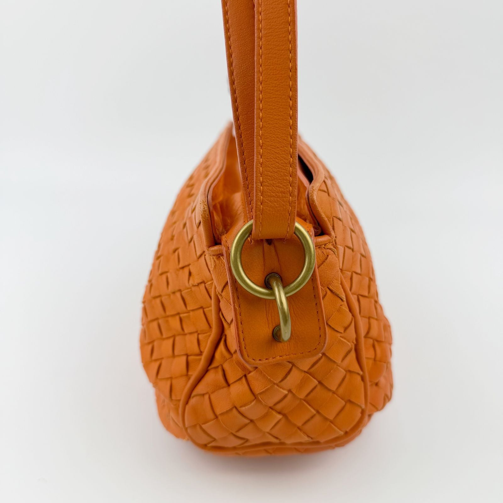 Bottega Veneta Intrecciato Shoulder Bag Leather Orange Gold Vintage — view 6