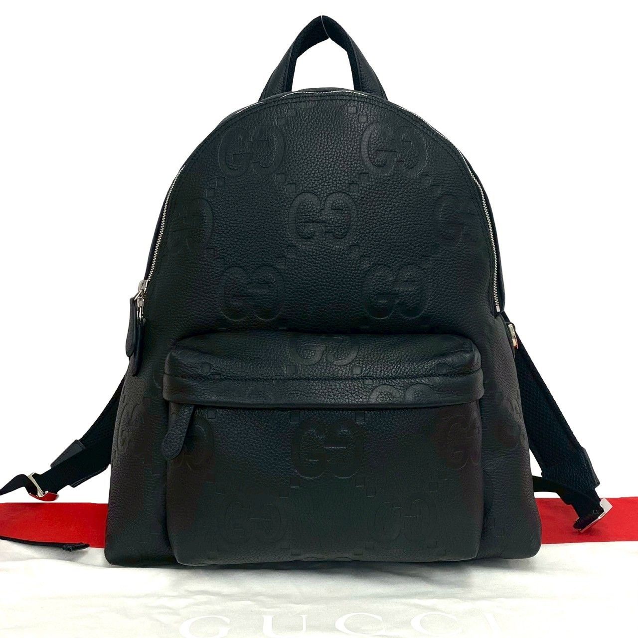 Gucci Jumbo GG Logo Leather Backpack Black