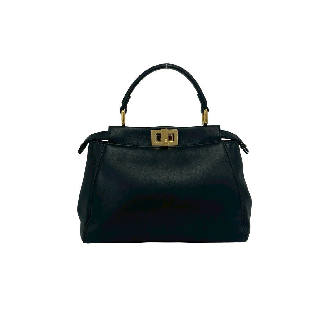 Fendi Peekaboo Mini Turnlock Logo Leather 2-Way Shoulder Bag Black — view 3