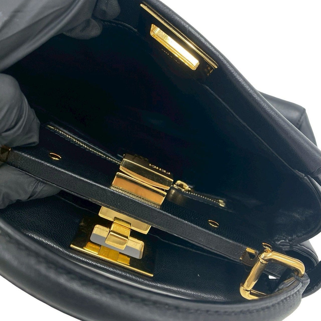 Fendi Peekaboo Mini Turnlock Logo Leather 2-Way Shoulder Bag Black — view 9