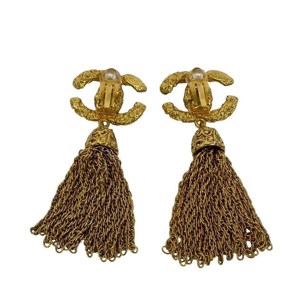 Chanel With Rice Vintage CC Logo Tassel Earrings Gold — view 6