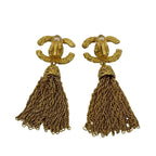 Chanel With Rice Vintage CC Logo Tassel Earrings Gold — view 6