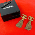 Chanel With Rice Vintage CC Logo Tassel Earrings Gold