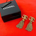 Chanel With Rice Vintage CC Logo Tassel Earrings Gold