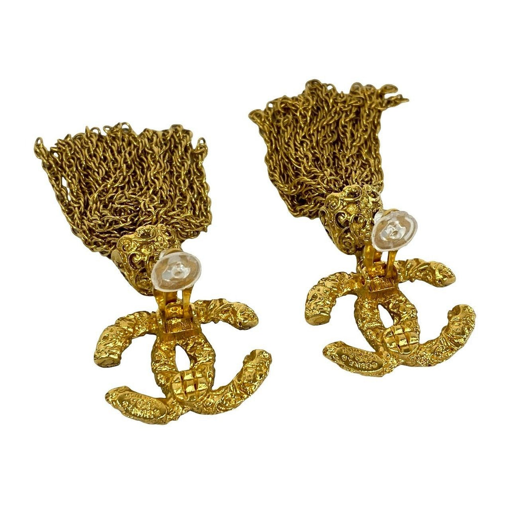 Chanel With Rice Vintage CC Logo Tassel Earrings Gold — view 7