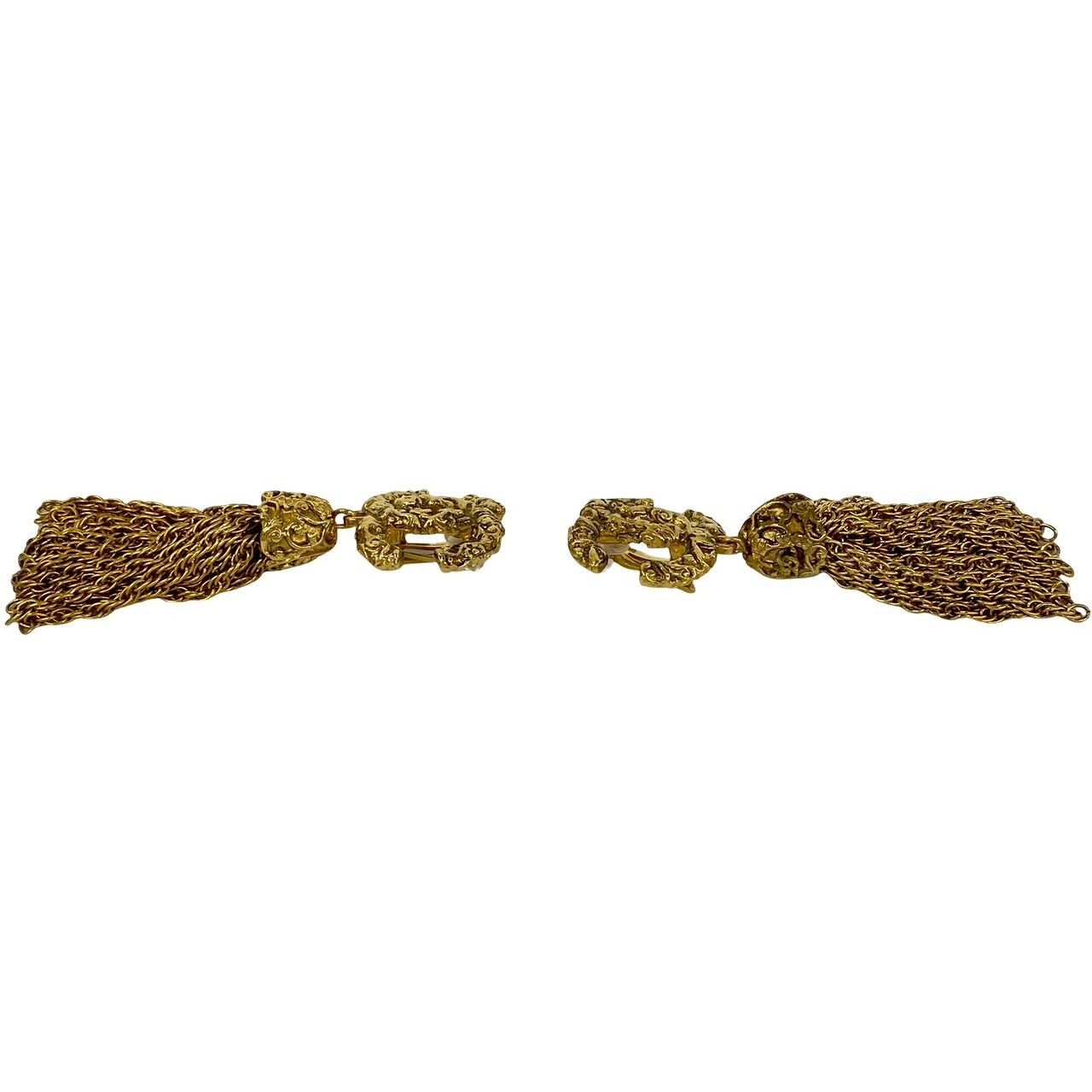 Chanel With Rice Vintage CC Logo Tassel Earrings Gold — view 5