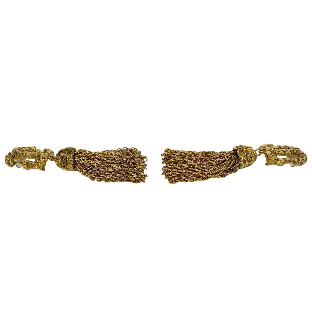 Chanel With Rice Vintage CC Logo Tassel Earrings Gold — view 4