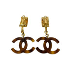 Chanel CC Logo Tortoiseshell Pattern Plastic Earrings Brown — view 6